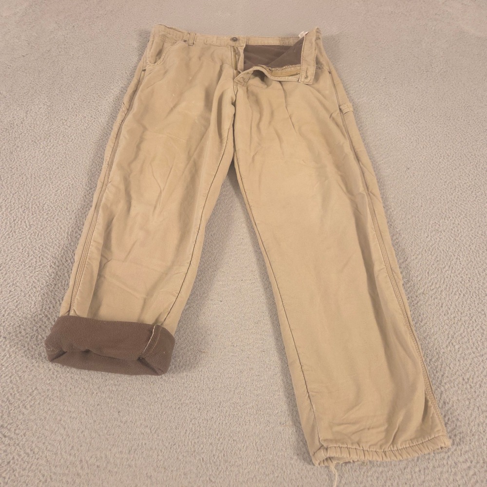 Wrangler Pants Mens 36x34 Tan Fleece Lined Carpenter Straight Leg Canvas Work